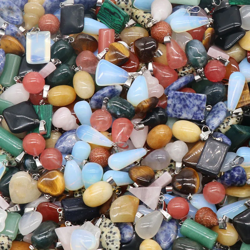 Natural Crystal Stone Waterdrop Heart Cross Rose Quartz Tiger's Eye Opal Crystal Pendants fit Chakras Necklace Jewelry  Making