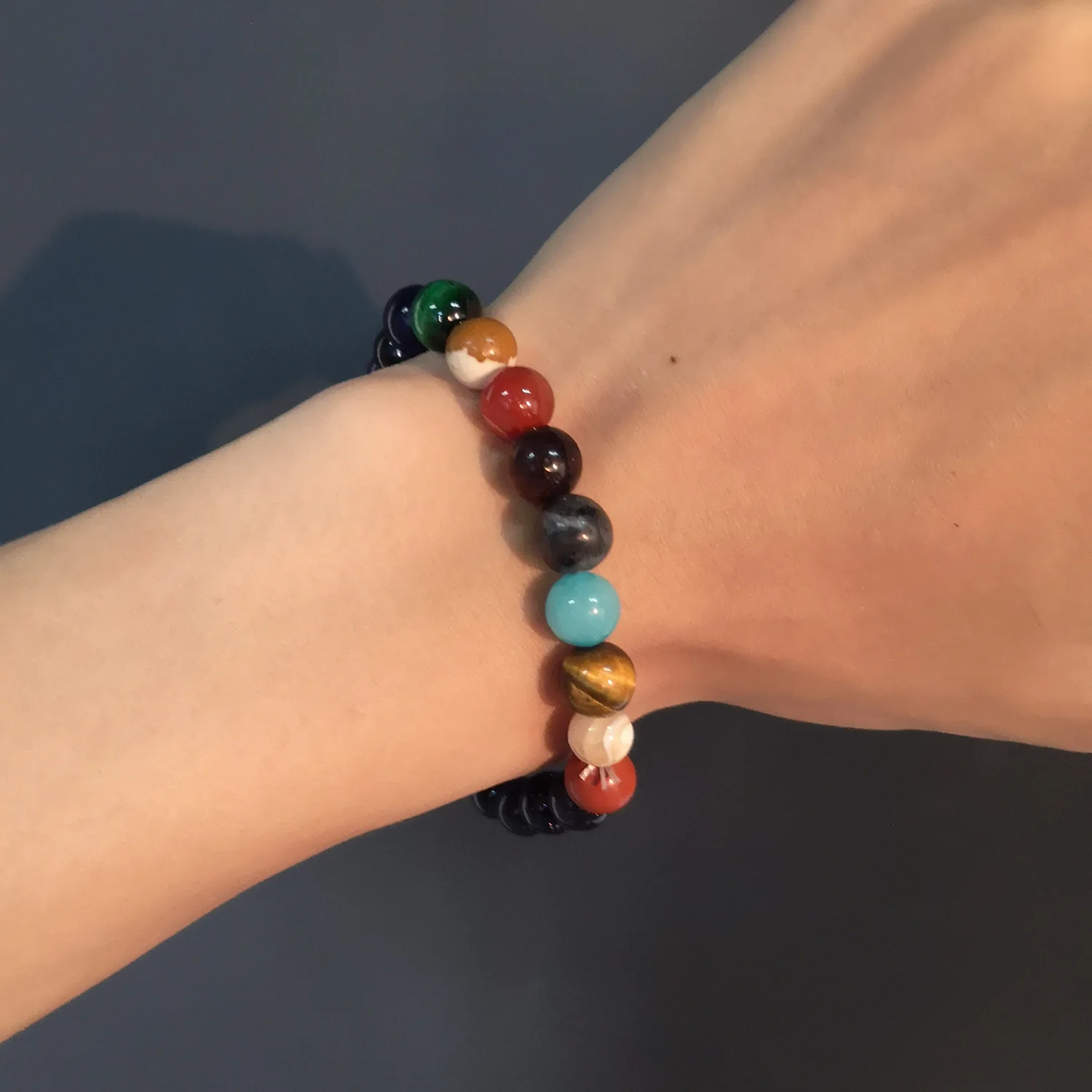 

Rinhoo 1PC 8mm Solar System Natural Stone Beads Adjustable Elastic Chain Bracelet For Women's Fashion Jewelry Gift