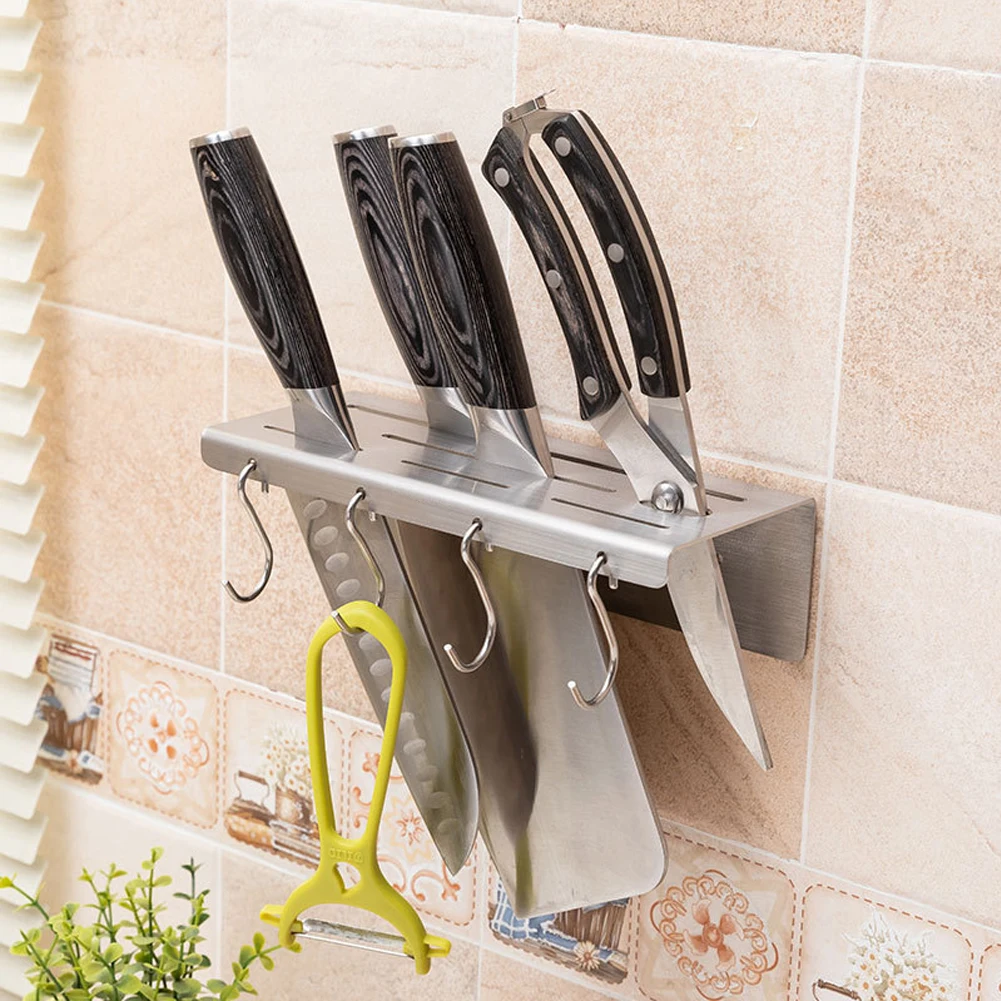 Heavy-gauge With Hooks No Drilling Wall Mount Kitchen Chopper Holder Stainless Steel Storage Rack Uncluttered Smooth Surface