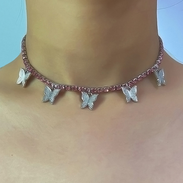 Lovely Butterfly Pendant Choker Necklace For Women Natural Stone Pearl Rhinestone Gold Silver Color Clavicle Chain Gift