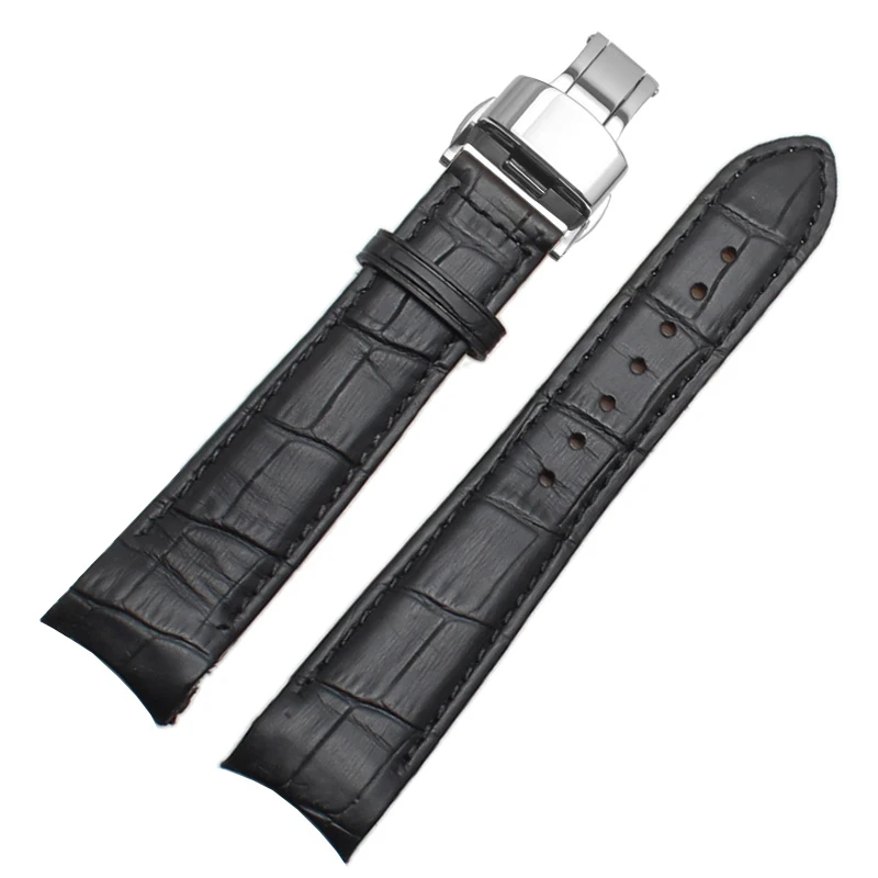Genuine Leather Bracelet Curved End Watch Strap - Premium Adjustable Band
