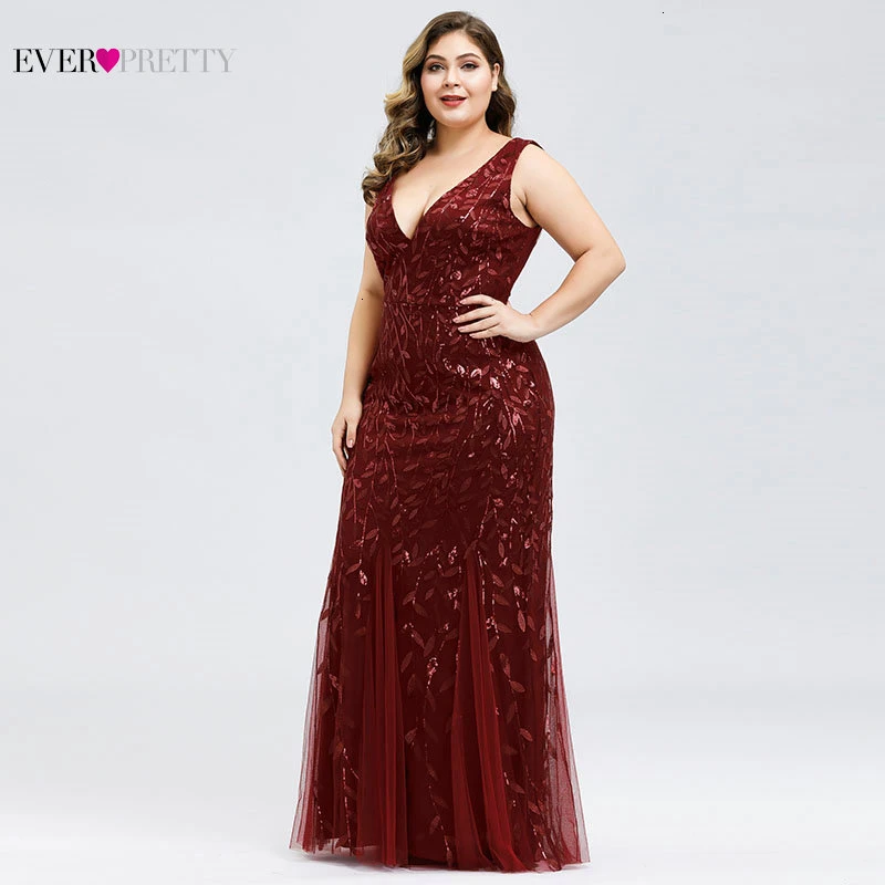 Elegant Plus Size Prom Dresses Long Ever Pretty Robe De Soiree Mermaid V Neck Sequined Wedding Party Gowns Vestidos De Fiesta