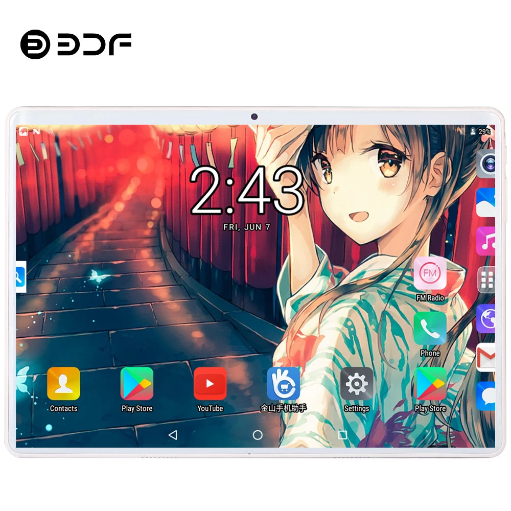 BDF 10 дюймов Android 9,0 планшетный ПК 4G LTE телефонный звонок 2.5D Закаленное стекло десять ядер 8 ГБ/128 Гб Две sim-карты Wi-Fi Bluetooth ПК планшет 10
