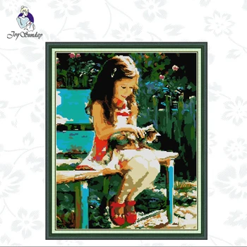 

Joy Sunday,Girl and Cat,cross stitch embroidery kit,11CT Portrait pattern cross stitch,Needlework counted cross-stitch patterns