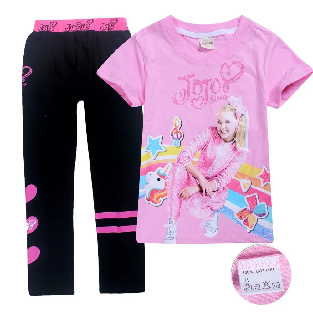 JOJO Siwa/Одежда для маленьких девочек от 8 до 12 лет, футболки с коротким рукавом для малышей, розовая одежда для крупных детей, футболка+ штаны на день рождения для девочек