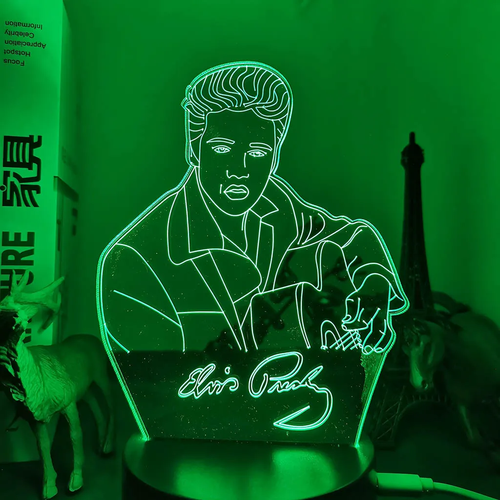 Elvis Presley Figure Night Light Led 16Color Changing 3D Nightlight The Hillbilly Cat King of The Western Pop Bedroom Lamp moon night light