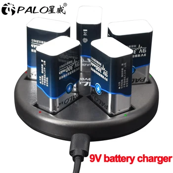 

PALO 9V rechargeable battery charger for 9V 9 volt nimh nicd lithium li-ion rechargeable battery smart usb charger