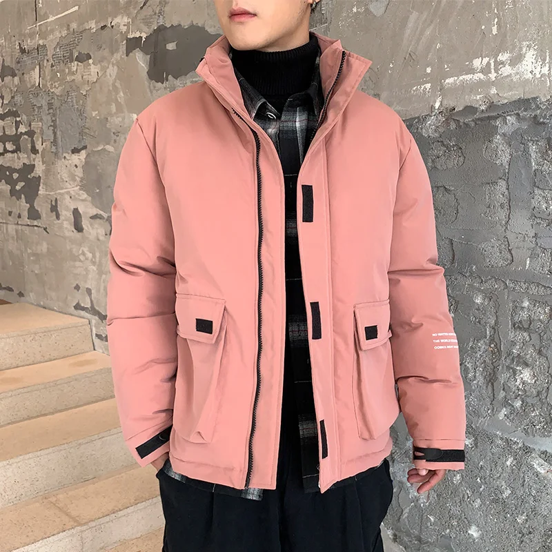 FOJAGANTO Brand Men Winter Parka Jacket Mens Warm Jacket Solid Color Stand Collar Zipper Thick Coat Men Parkas
