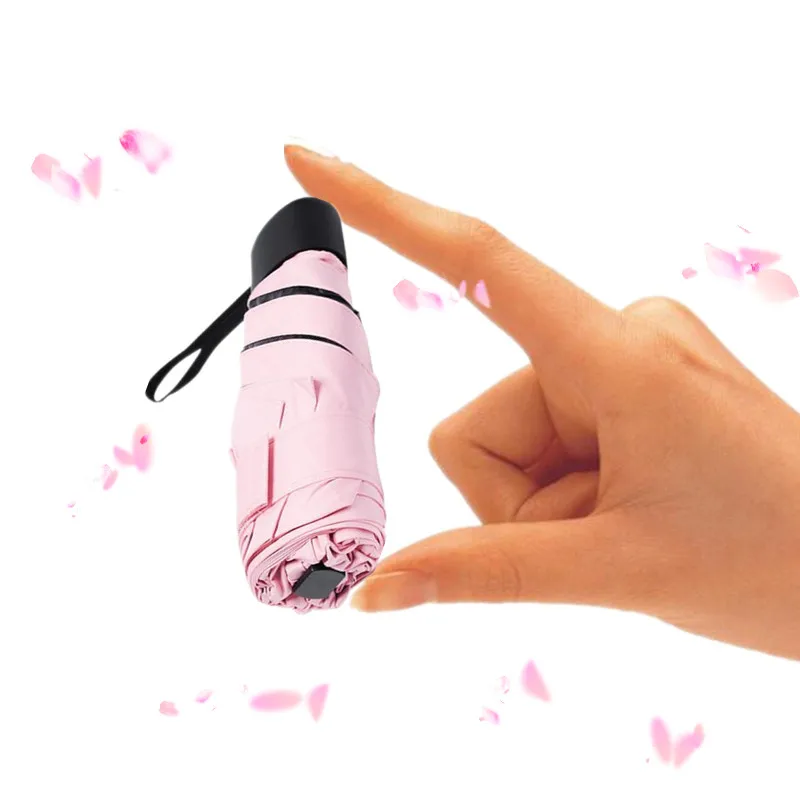Women Mini Pocket Umbrella Portable Flat Rainy Umbrellas 5 Fold Sun Rain Lightweight Unisex Umbrella Girls Traveling Rain Gear Mini Umbrella Folding Umbrella Mini Sun Umbrella