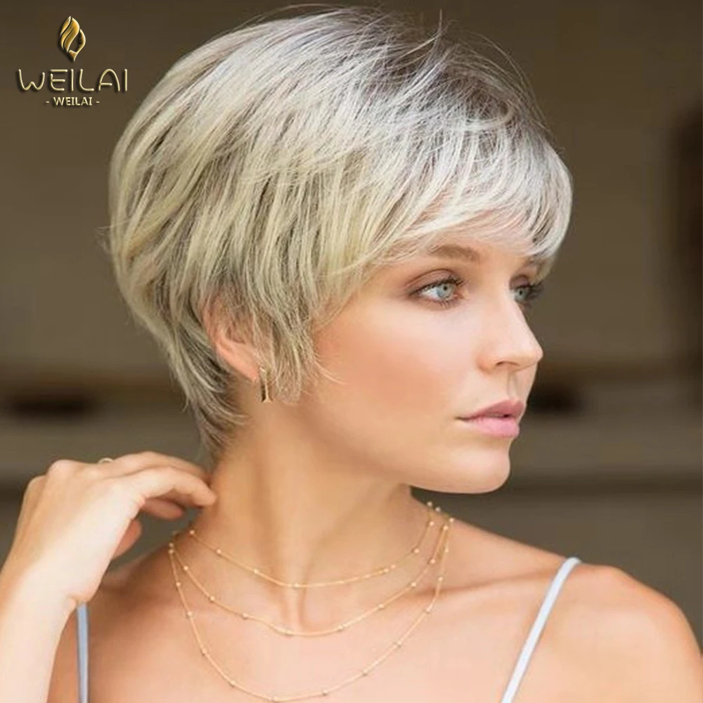 WEILAI короткий парик для волос с естественной челкой Pixie Cut выделениями