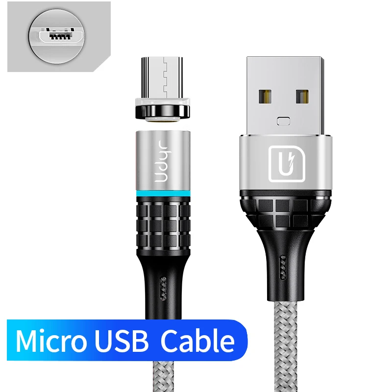 Магнитное зарядное устройство Udyr 3 А, кабель usb type-C для iPhone, кабель для быстрой зарядки, кабель Micro USB C для xiaomi redmi note 7 pro - Цвет: Silver Micro Cable