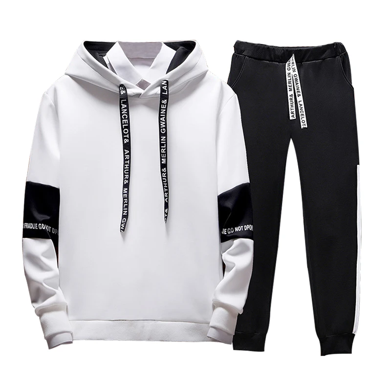 AE129 White Повседневный Спортивный костюм, мужской комплект, весна-осень, мужской спортивный костюм, 2 шт, на молнии, толстовка с капюшоном, куртка+ штаны, мужской Moleton Masculino - Цвет: AE129 White