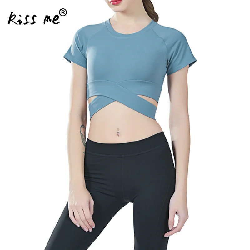

Solid Skinny Style Women Yoga Shirts Short Sleeve T-Shirts Gym Wear Running Sportswear Training Exercise Crop Top Slimming