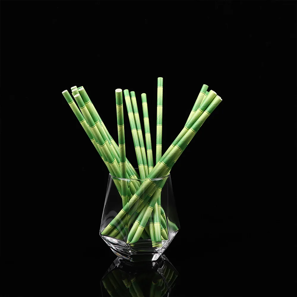 

25pcs Creative Green Bamboo Paper Straws Bamboo Drinking Straw Birthday Panda Party Straws