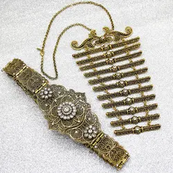 Sunspicems Caucasus Women Belt Breastplate Bride Jewelry Sets Ethnic Wedding Dress Belt Necklace Turkish Chest Bibs Waist Chain