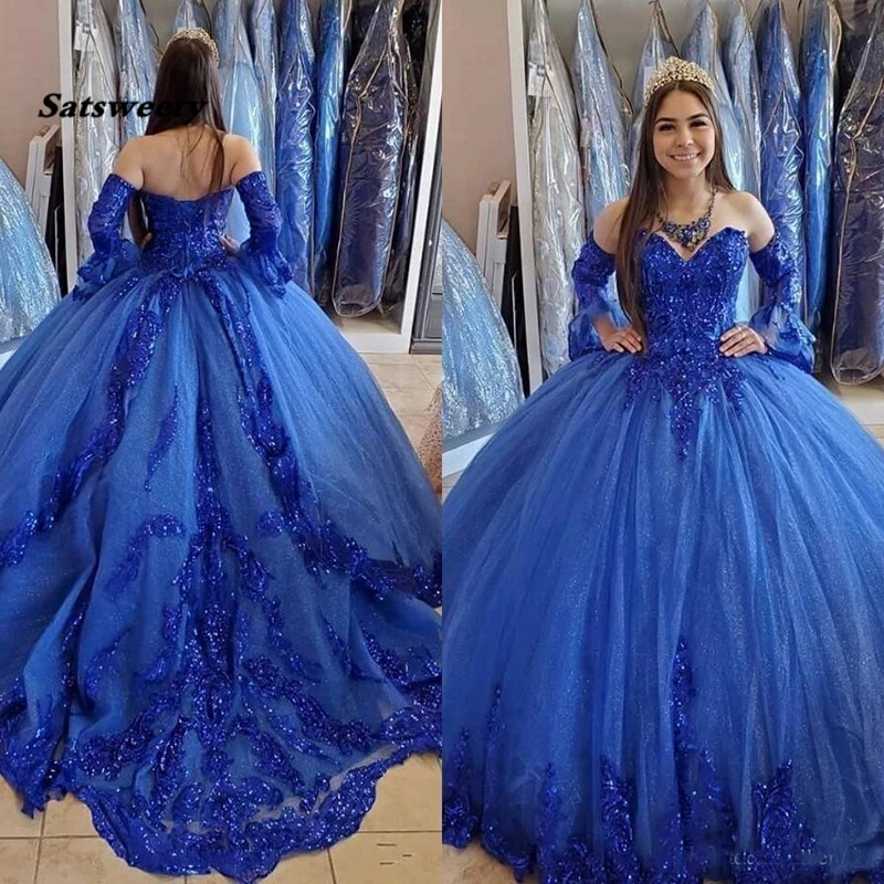 Princess Arabic Royal Blue Quinceanera 