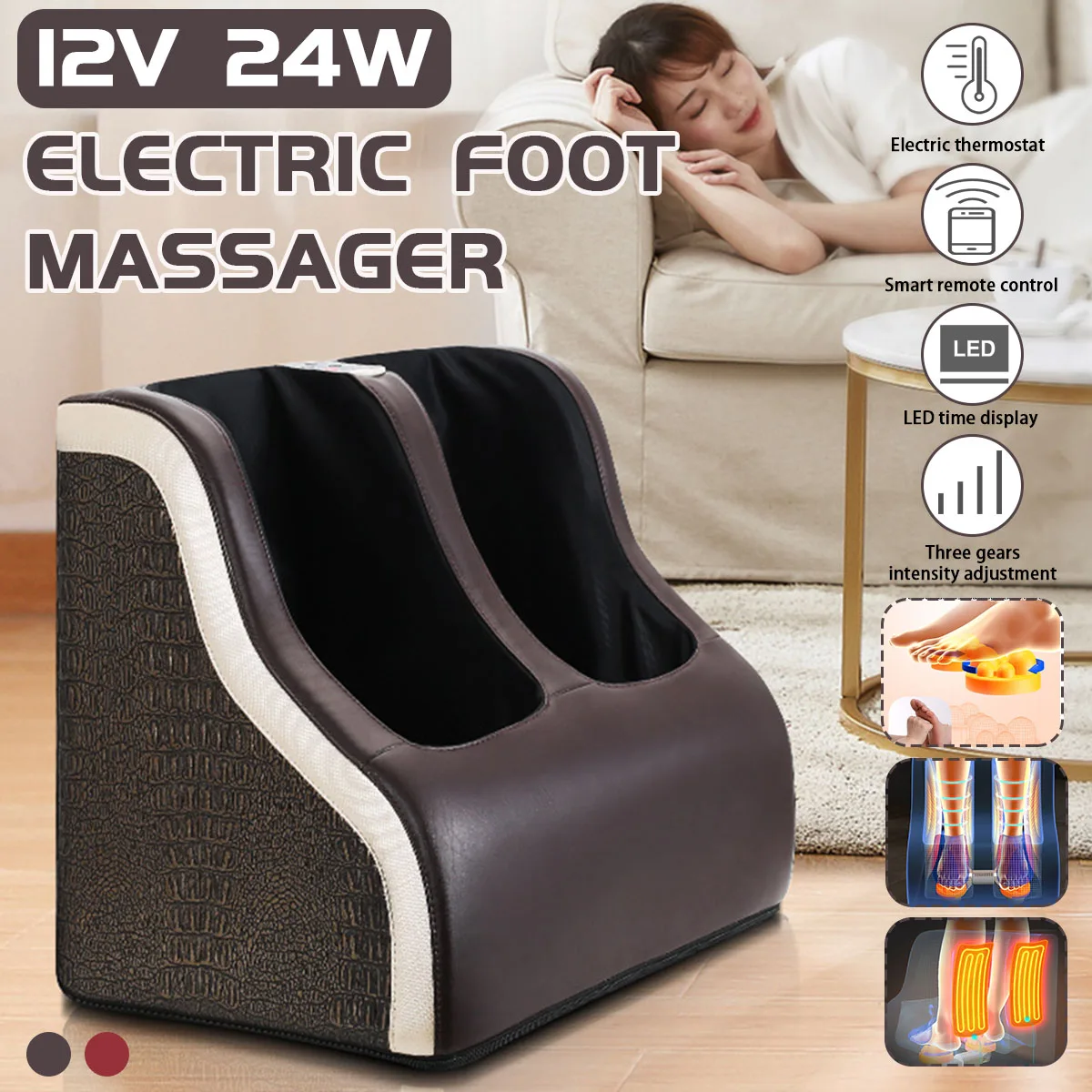 

220V Electric Heating Foot Body Leg Massager Shiatsu Kneading Roller Vibrator Machine Reflexology Calf Leg Pain Relief Relax