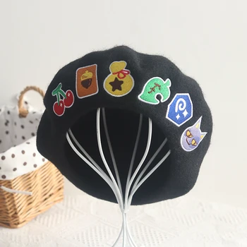 

New Woolen Animal Embroidery Fruit Beret Ladies All-match Painter Hat Casual Cute Pumpkin Hat Sherlock Holmes Hat
