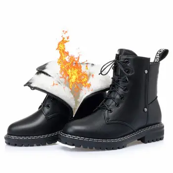 

Botas Mujer Genuine leather snow boots women warm wool winter boots female shoes lace up fashion thick fur ankle boots 2020 new