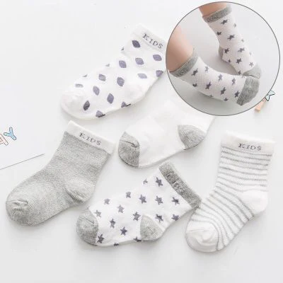 Gray stars 5 пар в упаковке, тонкие летние дышащие носки для новорожденных мальчиков и девочек возрастом от 0 до 6 лет крутая детская защита для ног, различные модели - Цвет: Gray stars