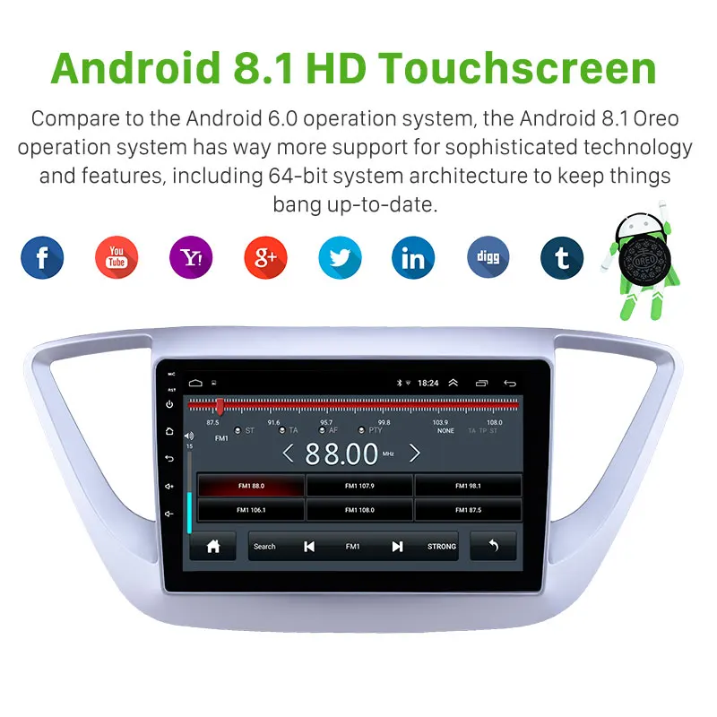 Perfect Harfey 9 inch Touchscreen Android 8.1 GPS Navi Autoradio for Hyundai Verna 2016 with Bluetooth AUX Music support DVR Multimedia 2