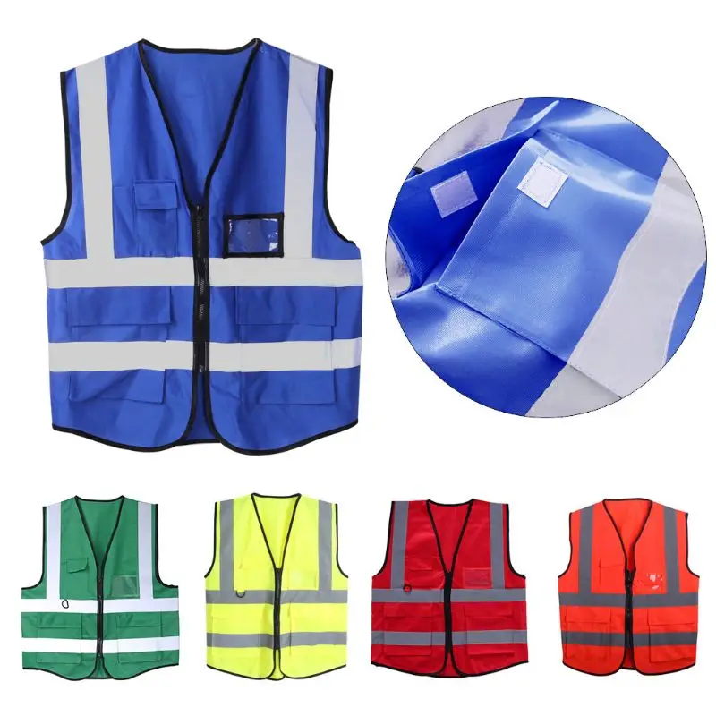 

Hi-Vis Safety Vest With Zipper Reflective Jacket Security Waistcoat 5 Pockets AXYF