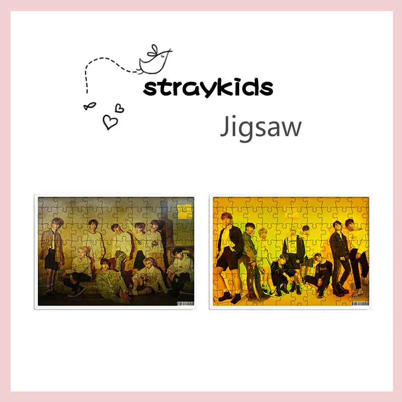 

Kpop Stray kids new album yellow wood jigsaw puzzle Album photo 30*21cm same style good quality peripheral jigsaw puzzle