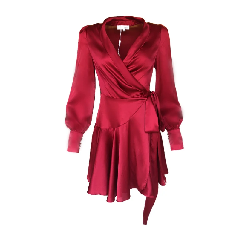 Dresses Brand Fashion Women High-end Spring Autumn New Slim Elegant Silk Tie Long Sleeve Dress
