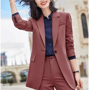 

2020 Professional Fashion Autumn Women's 2 Piece Suits Pockets Office Lady Plus Size 4xl Ladies Office Womans Blazer Coats