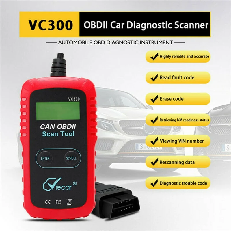 

For OBD II ABS Material Cable Detector Car Scanner Viecar VC300 Trouble Code Readers OBD2 OBDII Fault Test Diagnostic Scan Tool