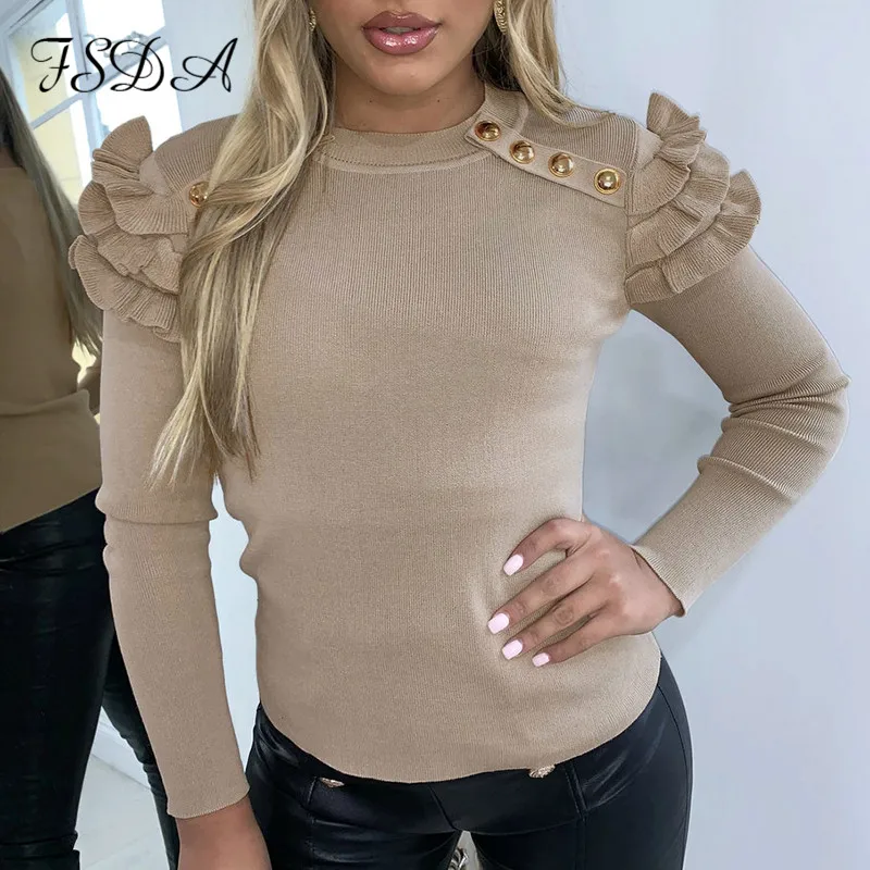 FSDA Элегантная блузка с круглым вырезом и длинными рукавами-фонариками Женская
