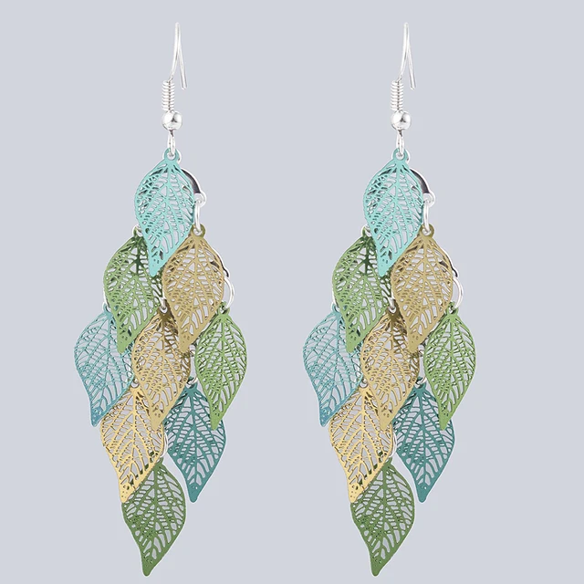 Seven-color small nine leaf accessories Leaves Earring Bohemian Jewelry Dangle Drop Earrings Cute decoration Women Gift green