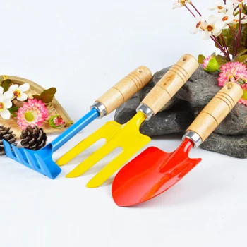 

3 Pcs Trowel Harrow Rake Shovel Wooden Handle Gardening Tools Kit Garden Tools Set Iron Wooden Beach Toys