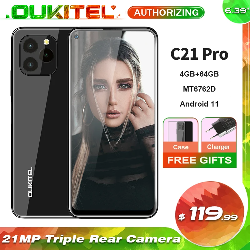 OUKITEL C21 Pro 4GB+64GB MT6762D Octa Core Smartphone 6.39'' HD Screen 21MP Rear Camera 4000mAh 4G Android 11 Mobile Phone |