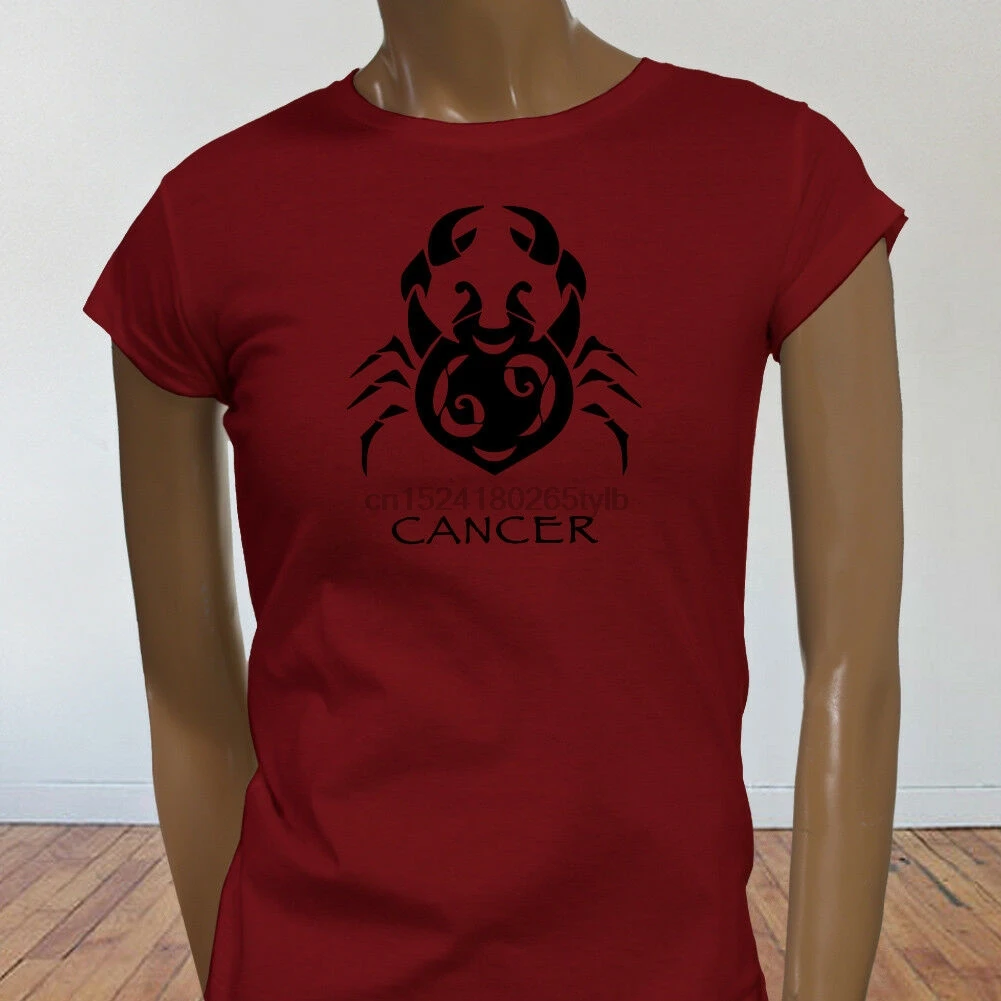 Water Moon Ruby Zodiac Cancer Black Crab Astrological Sign Womens Red T-Shirt |