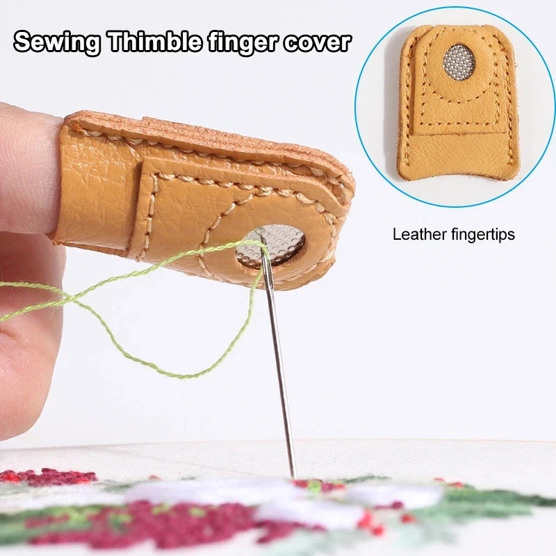 1 Pc Comfortable Synthetic Leather Coin Thimbles With Metal Tip DIY Sewing Tool Handmade Needlework Thimbles Cover Dropshipping