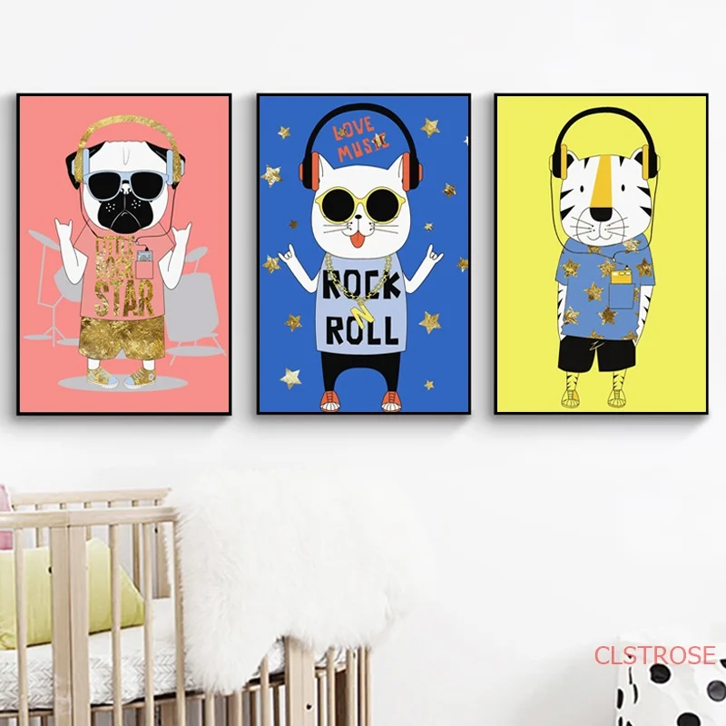 Nordic Fashion Animal Poster Cute Dog Cat Tiger Canvas Painting Modular Wall Art Pictures For Children Room Nursery Decoration