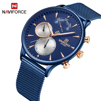 

NAVIFORCE Mens Watch Casual Dress Sport Quartz Watches Luxury Mesh Steel Waterproof Blue Clock Wristwatch Male Relogio Masculino