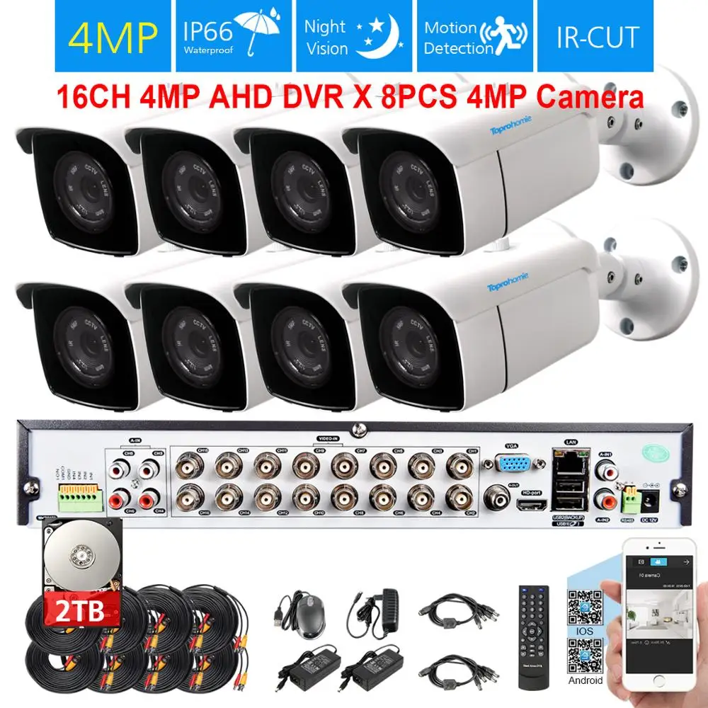 TOPROHOIME H.265 + камера видеонаблюдения системы безопасности 16ch 4MP AHD DVR комплект HD