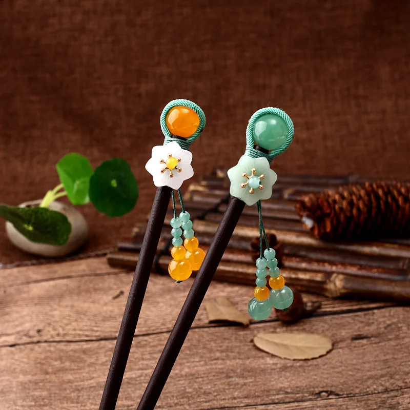 Hair Stick Jewelry Accessories Handmade Luxury Flower Hairpins Hair Sticks Vintage Wood Chinese Hair Stick Pins For Women Ornaments Head Jewelry