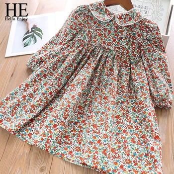 

HE Hello Enjoy Kids Dresses For Girls College Style Lapel Princess Dress Fashion Floral Baby Girl Clothing Kid Children Clothes