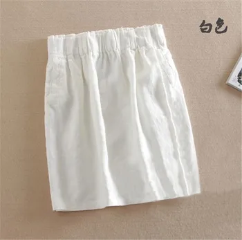 

new Women Casual Short Skirts Cotton Linen Sexy Lady Elastic Waist Fashion Streetwear Bodycon Solid Mini-Skirt PZ504