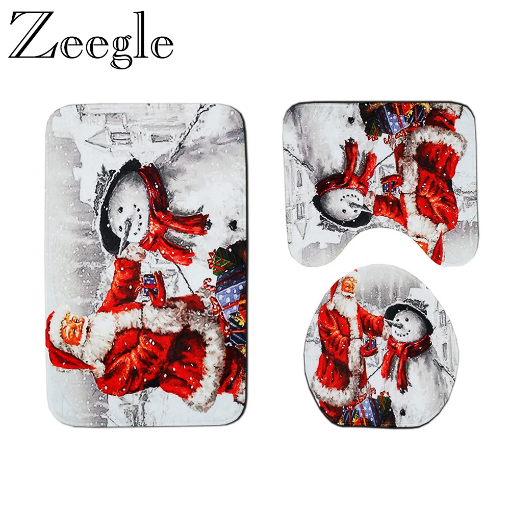 Bath Mat for Christmas Home Decor Bahroom Carpet Rug Set Bathroom  Shower Room Non-slip Toilet Cover Seat Mat U-Shape Bath Rug