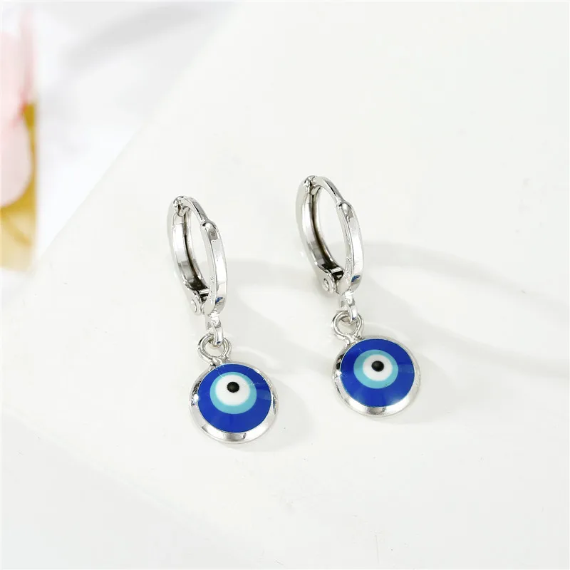 1Pair Cute Vintage Turkish Evil Eye Hoop Earrings For Women Bohemian Gothic Metal Color Circle Mini Small Earrings Jewelry E721