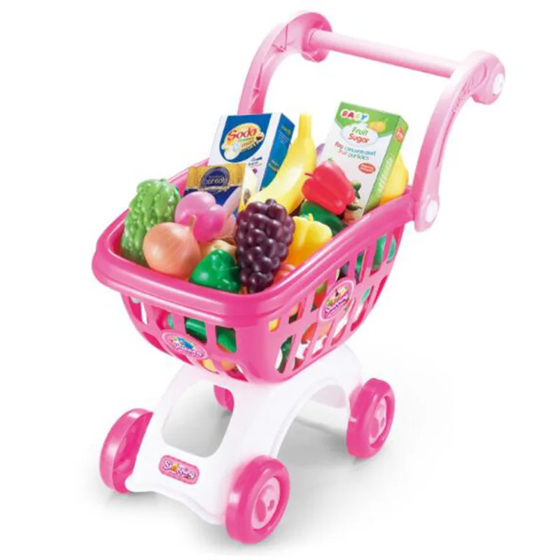 

Hot Sales House Children Supermarket Trolley Toy GIRL'S Play House Model Cart with Fruit & Vegetable