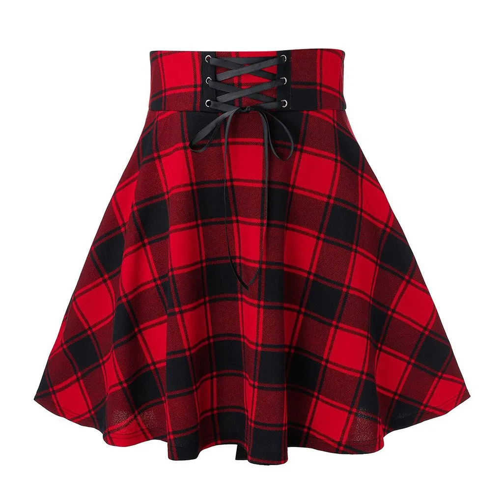 Punk de Harajuku gótica con estampado a cuadros para mujer, falda con cordones, estilo Hip Hop, informal, verde, gris, rojo, plisada, de lana, Punk, 2021