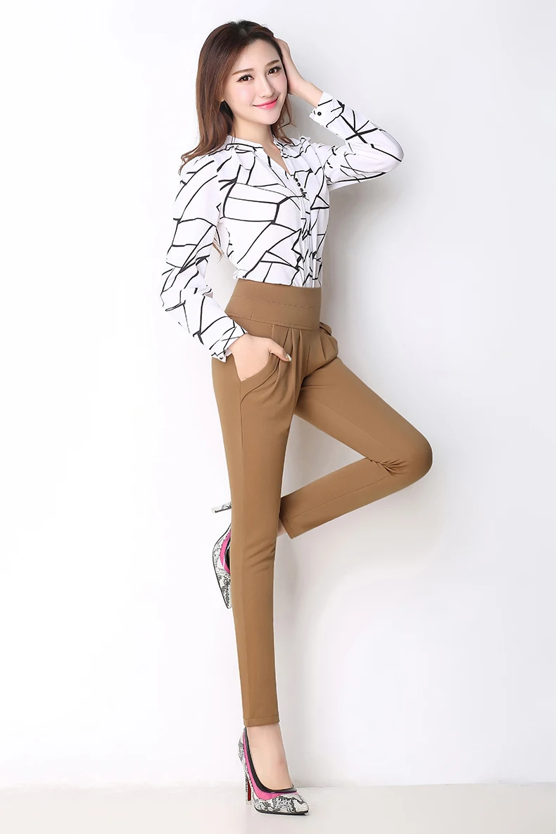 New Autumn Women Casual Loose High Waist Harem Pants Ladies Office Pants Plus Size Trousers S~4XL 5XL 6XL Blue Red Khaki Brown (2)