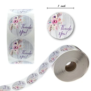 

500 Pcs/roll Round Paper Label Sticker Thank You Hand Made Floral stickers Heart Stickers for Scrapbook Stationery Sticker
