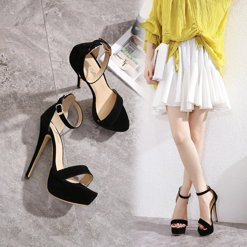 

2020 New Style Summer Thin Heeled-Versatile High Heel Shoes Square Head Peep-Toe Waterproof Platform Nightclub Model Catwalks Sa