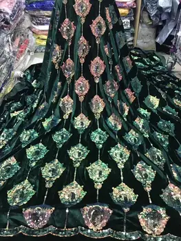 

African Velvet Lace Fabric with 3d Sequins French Lace fabric High Quality Sequins Lace Fabric for African Bridal Lace Dress